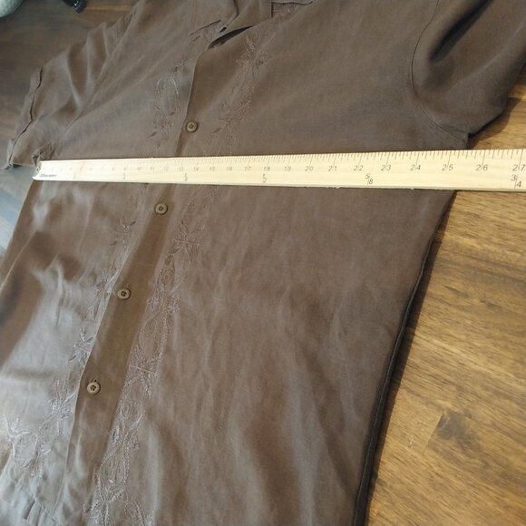 Cubavera Linen Blend Button-Up Shirt Mens XL Brown Embroidered Short Sleeve. Ple - Picture 11 of 13